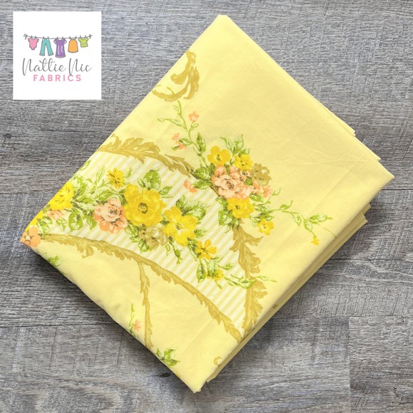 Utica Other - Vintage Full Flat (double flat)Sheet in bright yellow floral border print, Utica